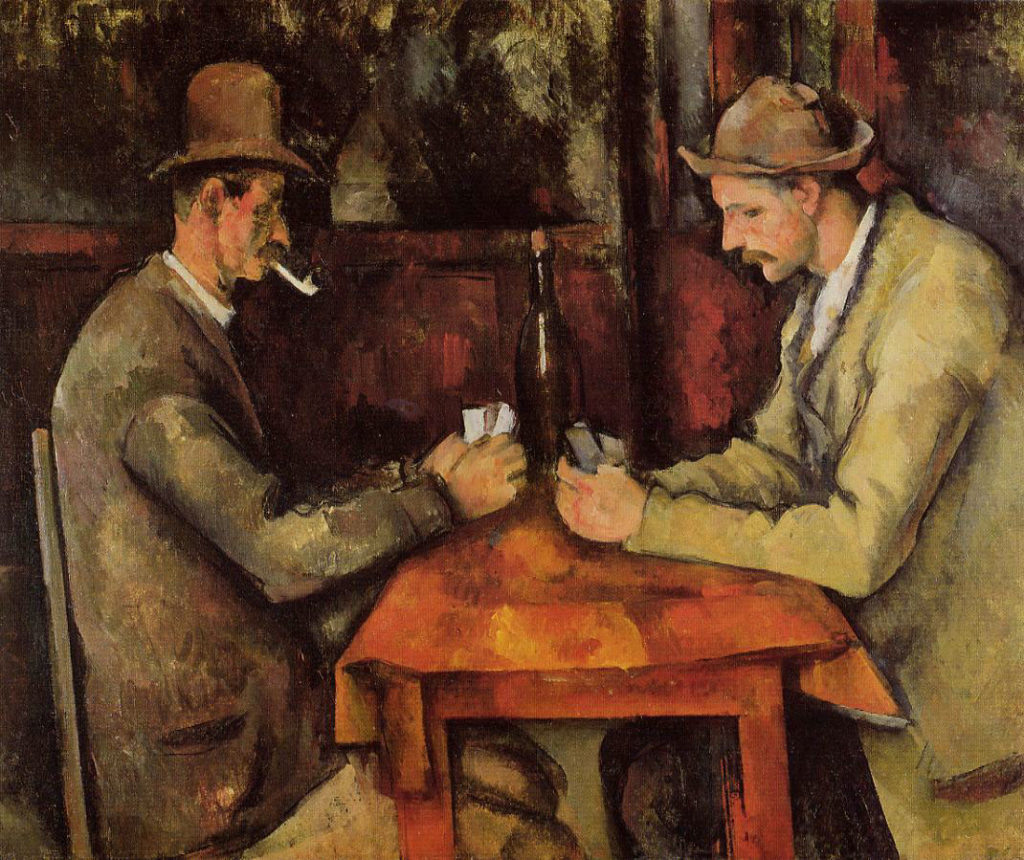 The impressionism painting and art : Card Players by Cezane, one of teh most expensive impressionist paintings ever sold worldwide