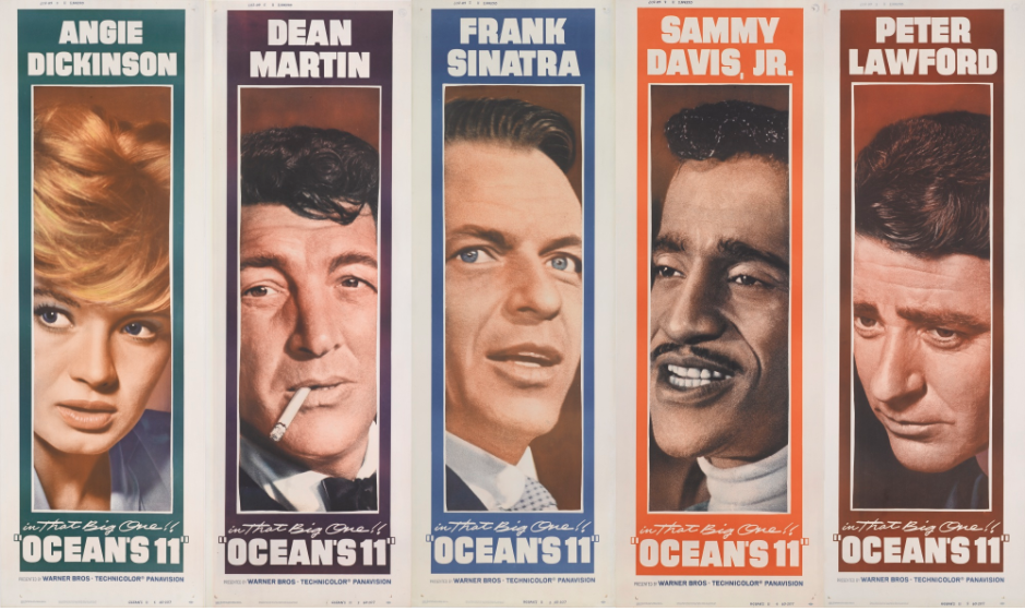 Set di 5 pannelli per porte di Ocean's 11, manifesti cinematografici retro (1960)