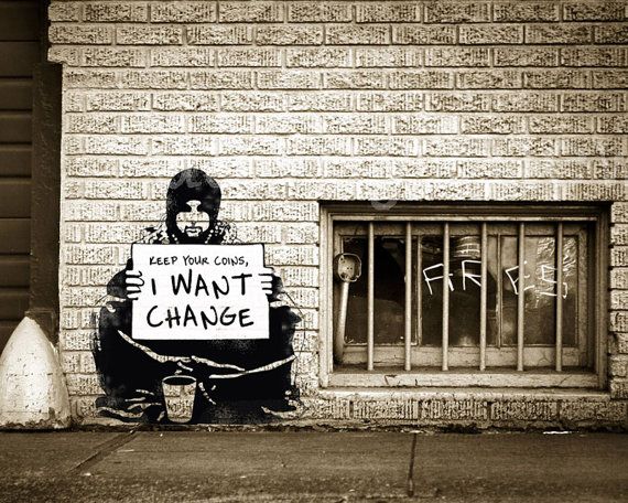 Kanavacë Banksy (GATI PËR TË VARUR) - Mbaj monedhat e tua që dua të ndryshoj - Madhësi të shumta kanavacë