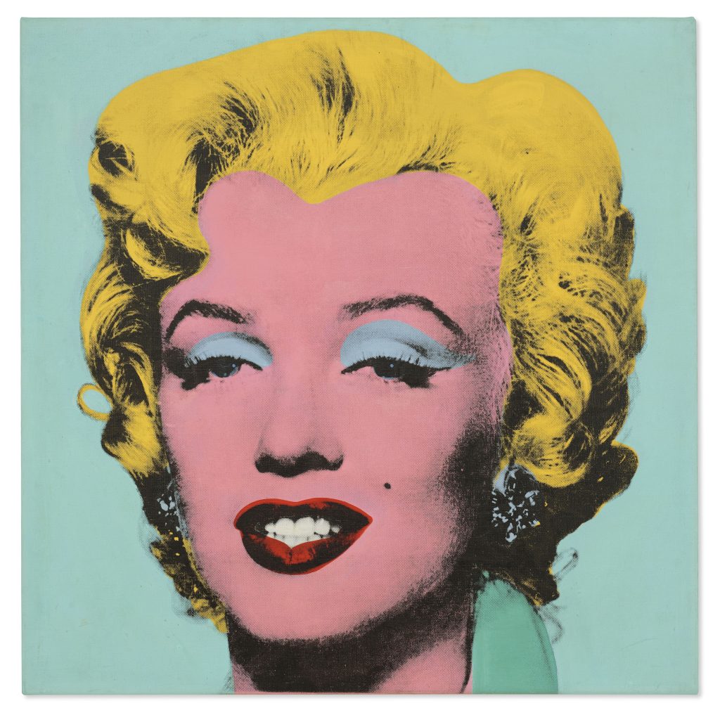 SHOT SAGE BLUE MARILYN - garsiausias ir brangiausias kada nors aukcione parduotas Andy Warholo paveikslas ir meno kūrinys nuo 2022 m. - 2023 m.