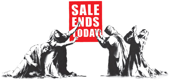 Sale Ends Today - one of Banksy's most popul;ar, valuable and ex[pensive artwork