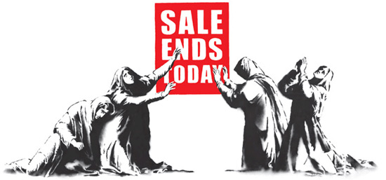 Sale Ends Today - one of Banksy's most popular, valuable and expensive artwork as of 2024