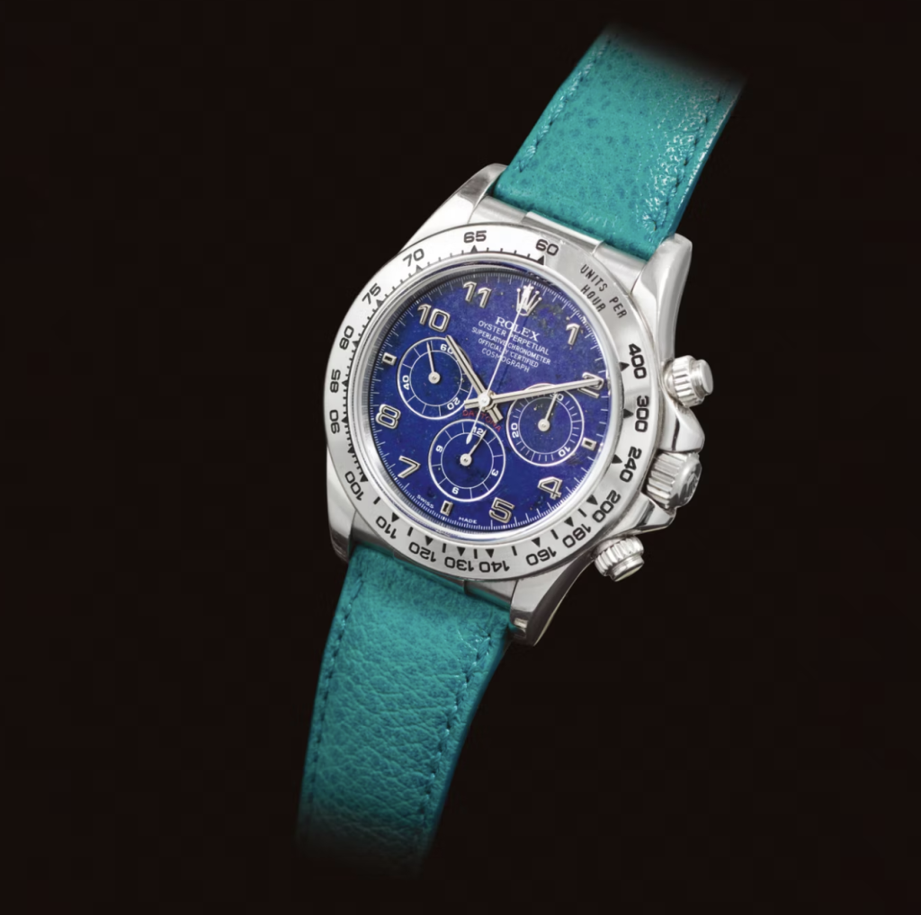 Rolex Daytona Lapis Lazuli Platinum myytiin 3,2 miljoonalla Yhdysvaltain dollarilla Hongkongissa heinäkuussa 2020 Sotheby'sissa.  