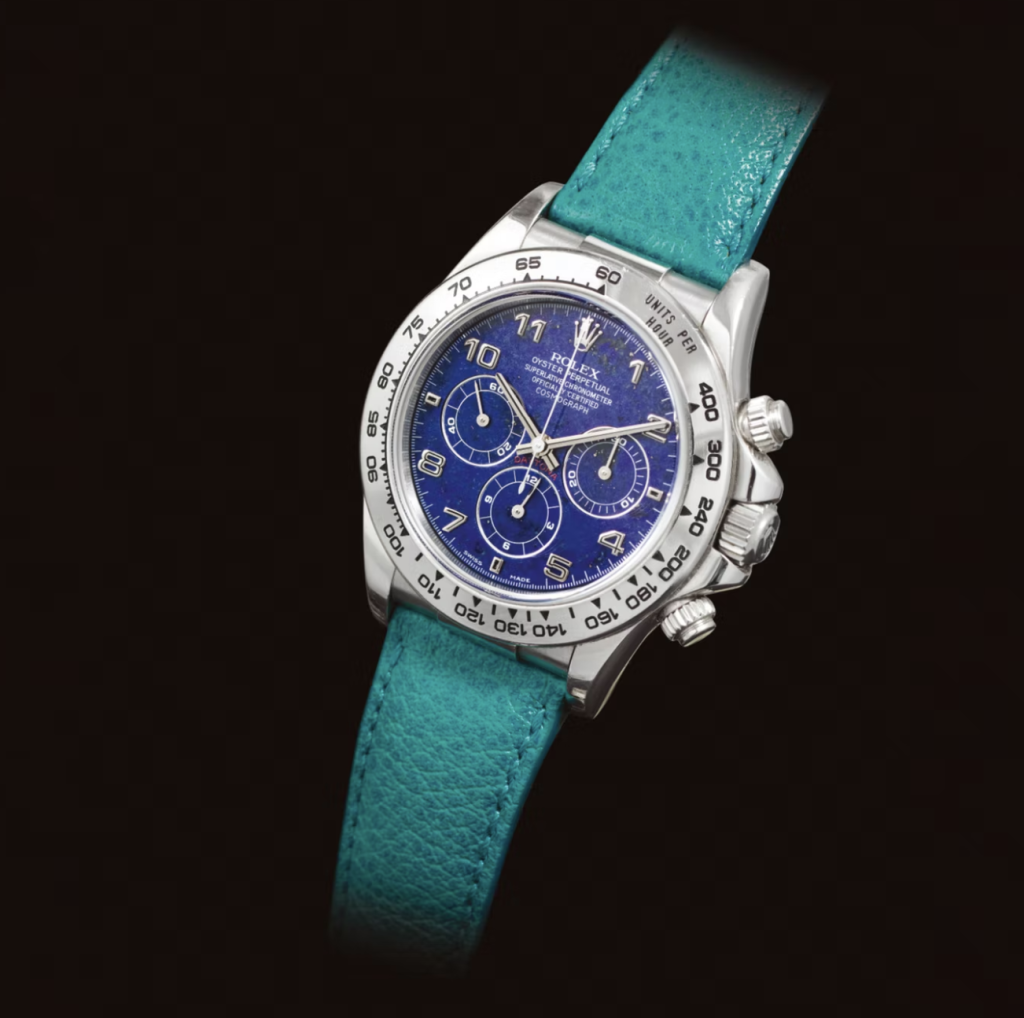 Rolex Daytona Lapis Lazuli Platinum 2020 ஜூலையில் ஹாங்காங்கில் Sotheby's இல் .2 மில்லியன் அமெரிக்க டாலர்களுக்கு விற்கப்பட்டது. 