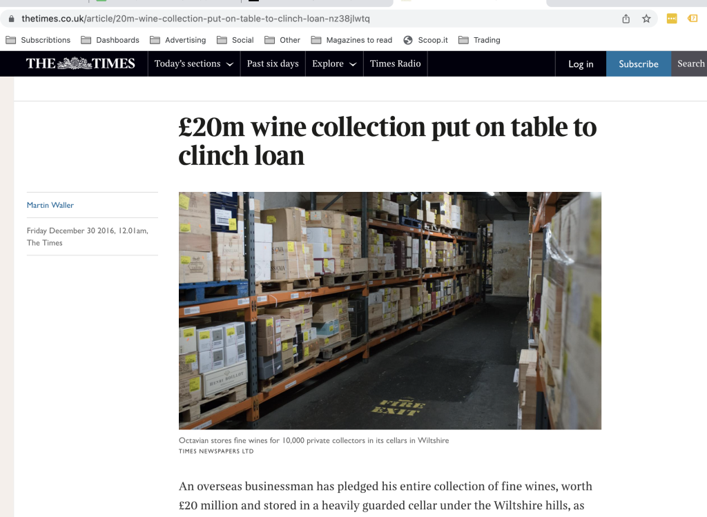 20 million loan on investment wine