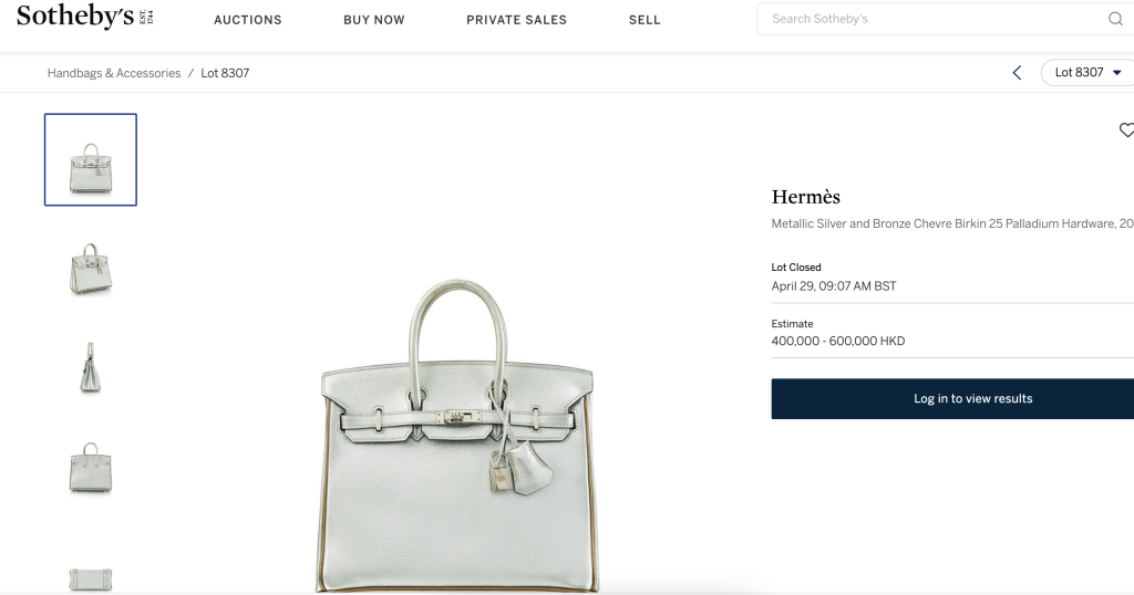 The Hermes Metallic Birkin was released in 2005. It comes available in two metal colors, silver and bronze. While it’s not clear how many of these bags were made, it’s estimated that the number is no more than a few hundred. What’s more, there is no waitlist for the bag; it’s only available to VIP customers. So, it’s rare, exclusive, and it looks really striking. All three of these quantities combine to make the Metallic Birkin one of the most expensive Hermes bags in the world ever sold. A Metallic Birkin 25 from 2005 went on sale at Sotheby’s Hong Kong in 2022. The upper estimate of the predicted sale price was around $75,000. However, after some frantic bidding, this ultra-rare bag sold for around $139,000. 