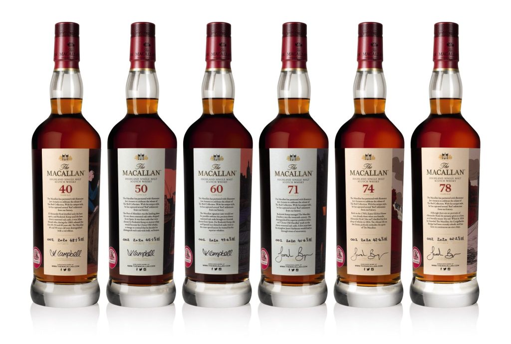 The Macallan Red Collection avec étiquettes exclusives illustrées par Javi Aznarez (6 bts 70cl) _ The Ultimate Whisky Collection II, The Macallan Red Collection And More _ _ Sotheby's