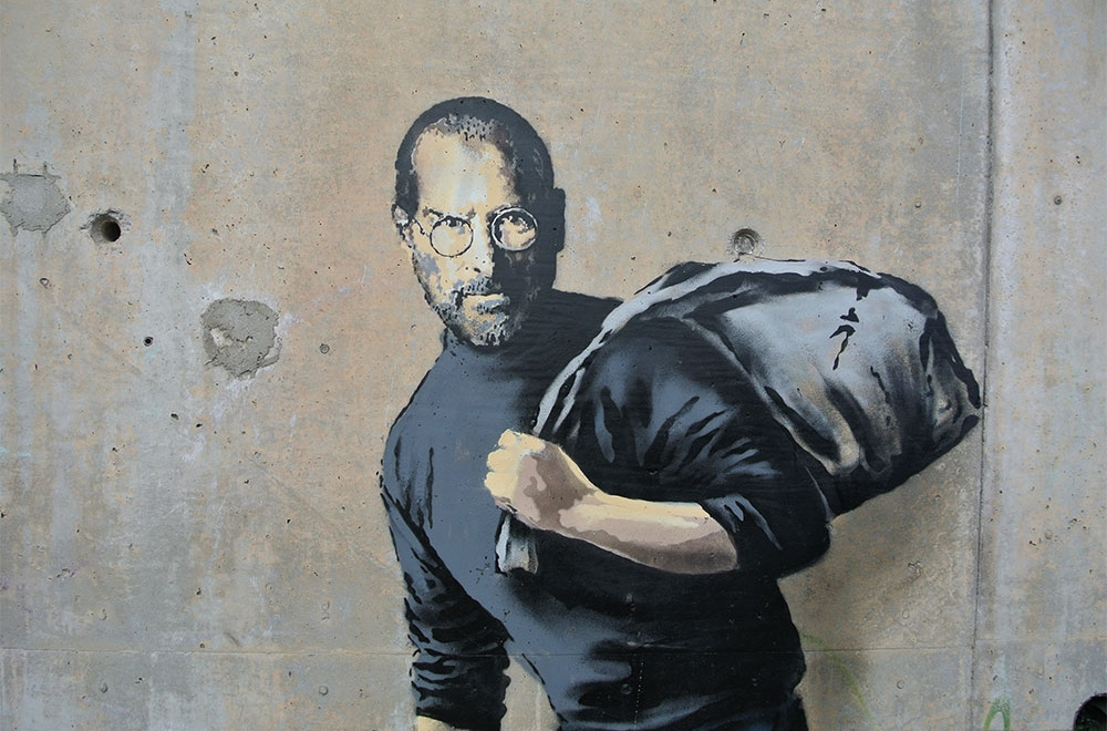 steve jobs banksy - controversial and one of the most popular graffiti by the artist as of 2025