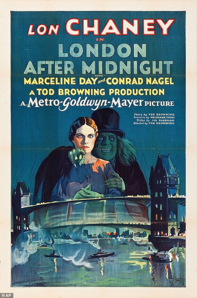 1927 LONDON AFTER MIDNIGHT (8.000) - En af de mest populære og værdifulde vintage, klassiske og retro gyserplakater, der nogensinde er blevet solgt i verden