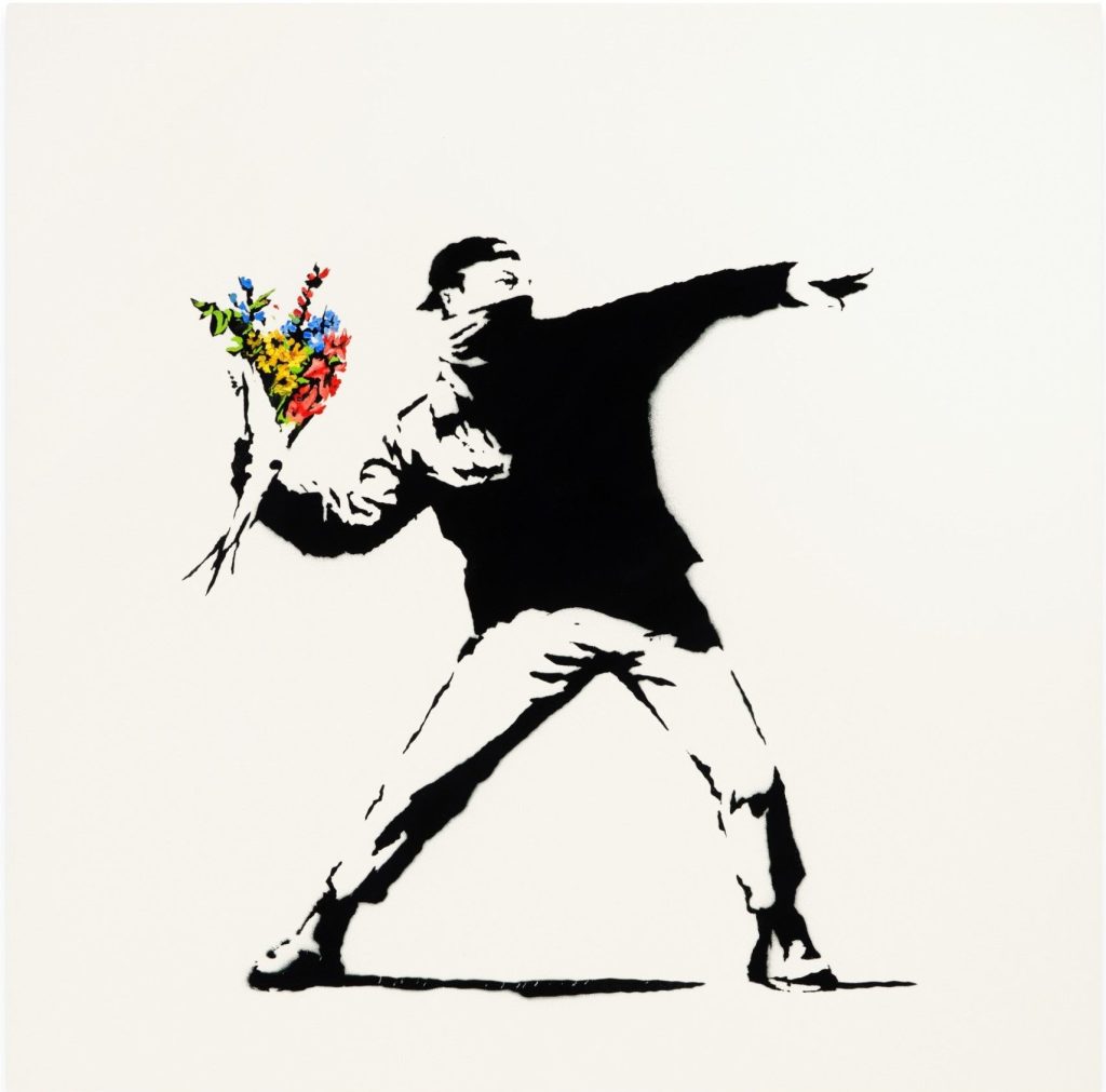 LOVE IS IN THE AIR, Banksy - eno najbolj dragocenih in priljubljenih umetnikovih del