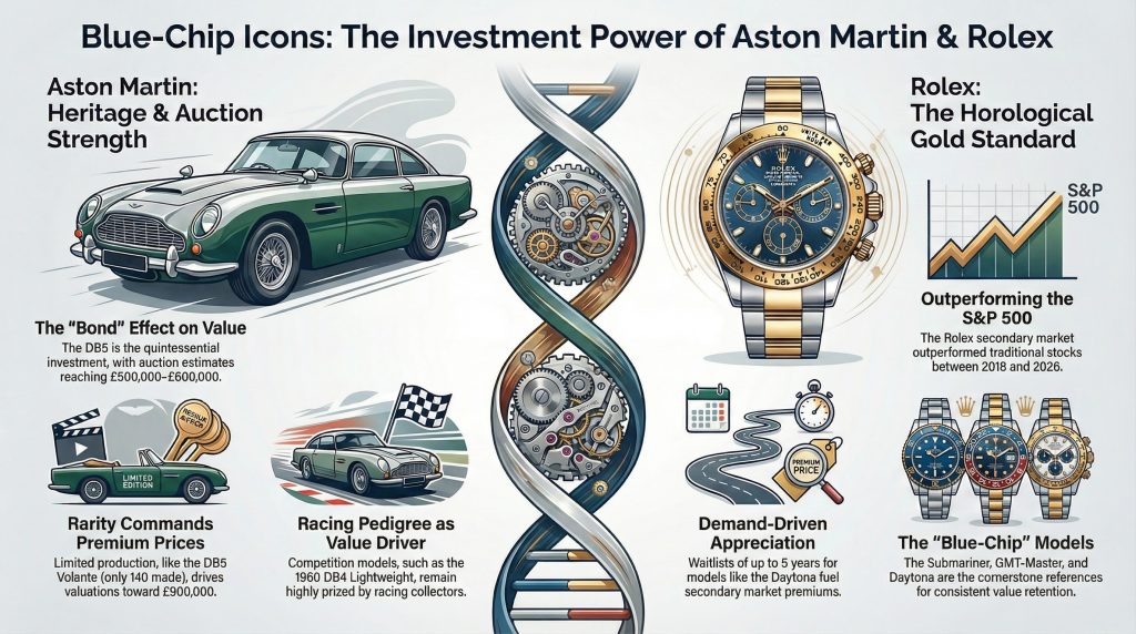 Blue Chip Icons- Aston Martin and Rolex Investments