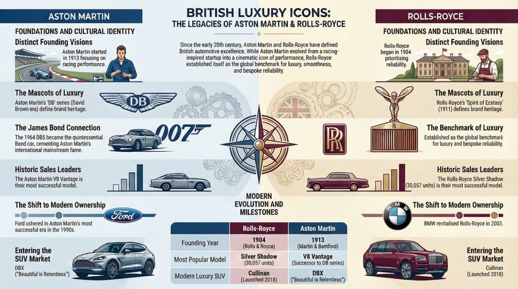 British Luxury Icons - Aston Martin & Rolls Royce History & evolution